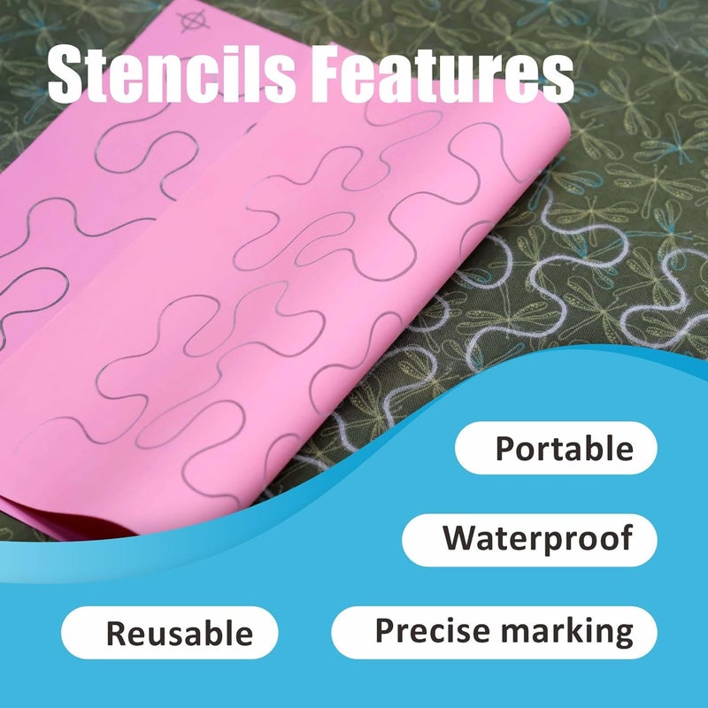 Monipair Silkscreen Stencils for Chalk Roller – 4 Patterns Assorted - Edge to Edge Stencil, Continuous Line Template for Free Motion Quilting, Domestic Machine Quilting, Hand Quilting (88005) - Image 4